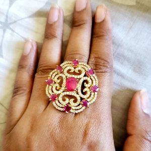 Gold Plated with Ruby and Cubic Zirconia Ring